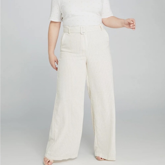 Lane Bryant Wide Leg Linen Blend Pin Stripe Pants - Picture 1 of 14